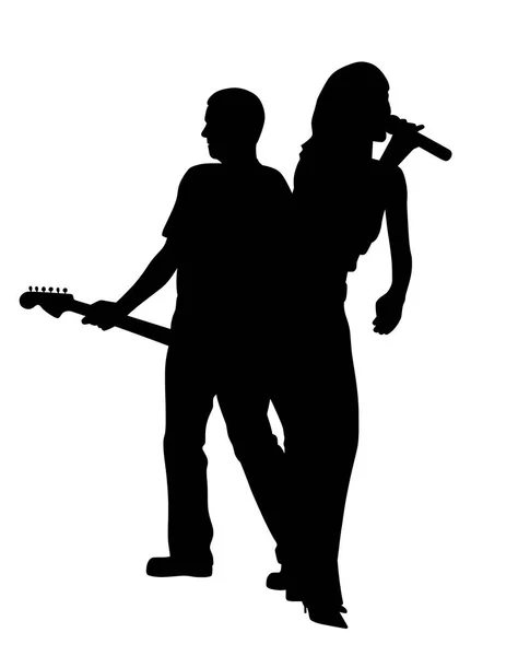 Female singer and male guitar player back to back — Stock Vector