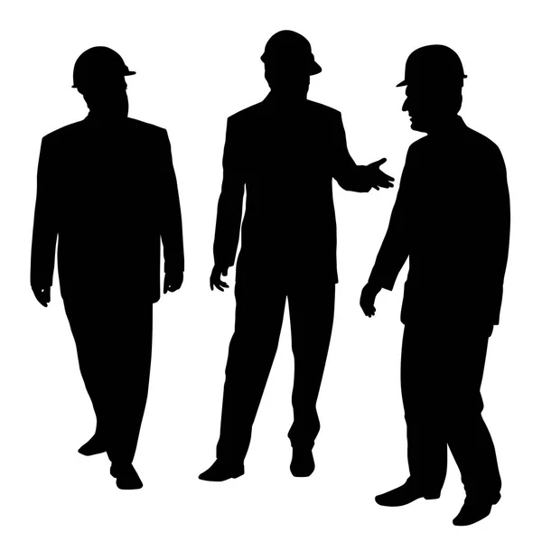 Three businessmen architects engineers or workers with protective helmet — Stock Vector