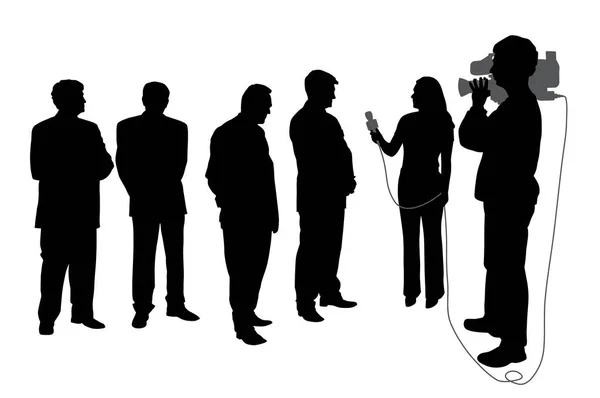 Interview with group of people with cameraman — Stock Vector