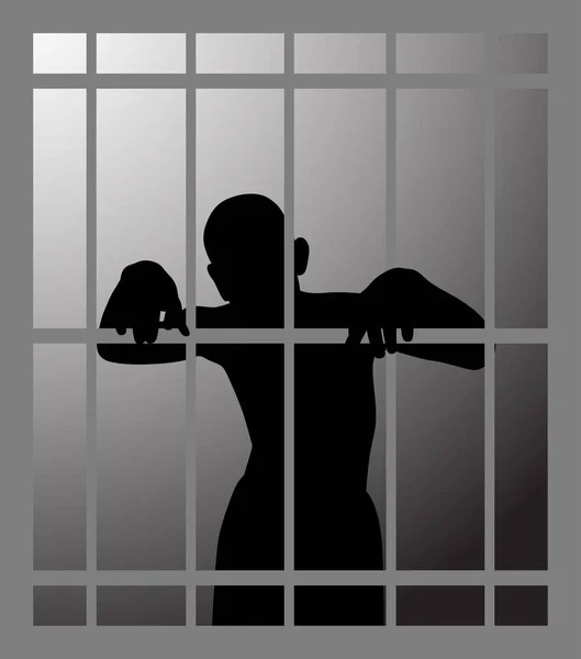 Homme en prison ou cachot sombre derrière les barreaux — Image vectorielle