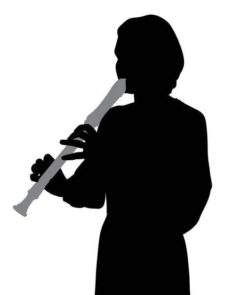Vrouw spelen recorder fluit — Stockvector