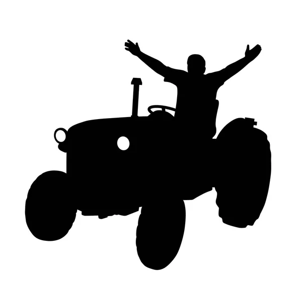 上げられた手のトラクターに幸せな農家 — ストックベクタ