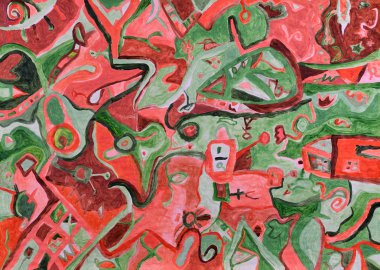 Soyut günbatımı kırmızı ışık yeşil peyzaj akrilik resim üzerinde