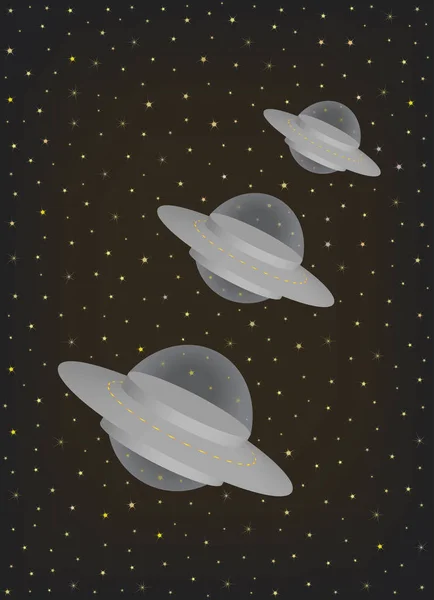 Három Ufo földönkívüli űrhajó repült sorban az űrben — Stock Vector