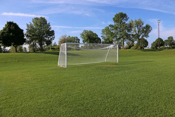 View Net Vacant Soccer Pitch Morning Light — Stock Photo, Image