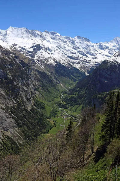 Vesnice Stechelberg Údolí Lauterbrunnen Zastřelena Murren Bernských Alpách Švýcarsku — Stock fotografie