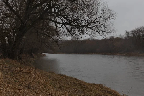 Wielka Rzeka Podczas Burzy Deszczowej Kręcone Wczesną Wiosną Waterloo Ontario — Zdjęcie stockowe
