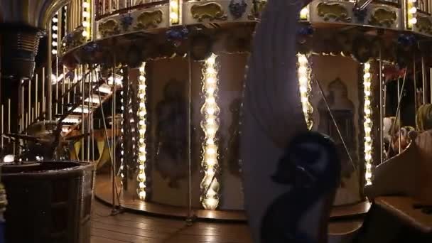 County fair fairground merry-go-round at night — Stock Video