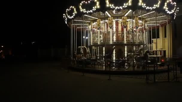 County fair fairground merry-go-round at night — Stock Video