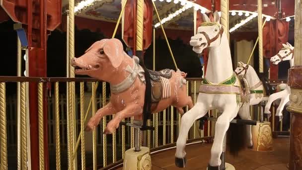 Feria del Condado de merry-go-round por la noche — Vídeos de Stock