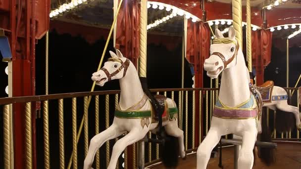 County fair fairground merry-go-round at night — Stock Video