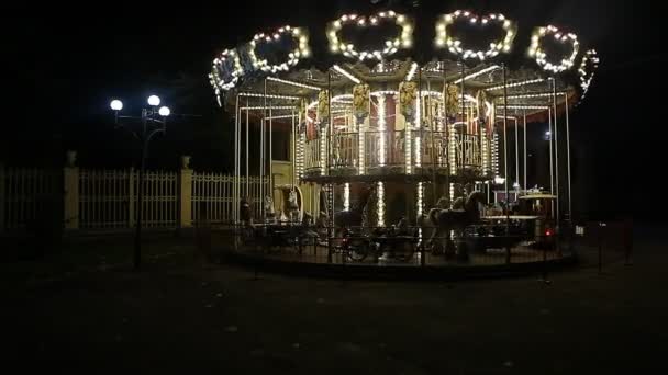 夜のカウンティー フェア遊園地メリーゴーランド — ストック動画