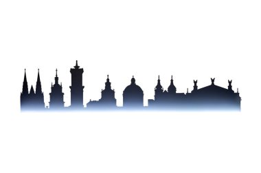 Lviv Cityline eski şehir üzerinde beyaz izole