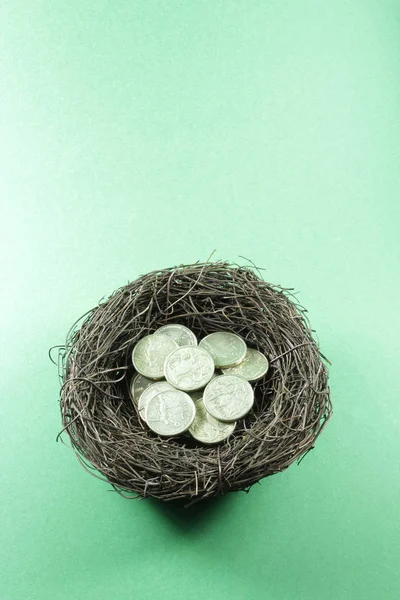 Nido de aves con monedas Fotos de stock libres de derechos