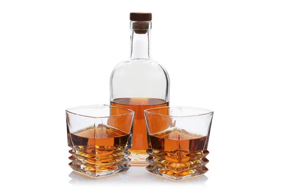 Láhev brandy a sklenic — Stock fotografie