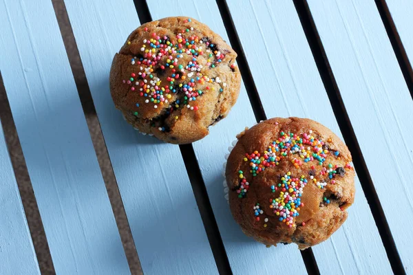 Blaubeer Muffins Auf Holz Hintergrund — Stockfoto