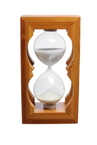 Wooden Hourglass White Background — Stock Photo, Image