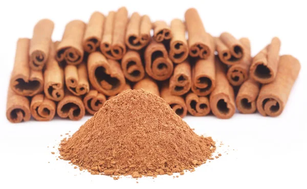 Some fresh aromatic cinnamon with powder spice — Stock Photo, Image