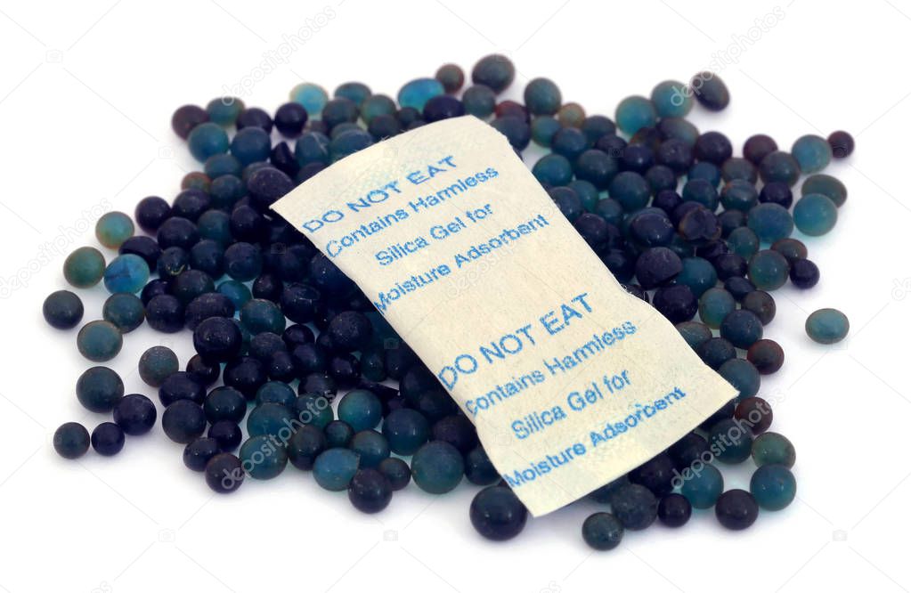 Silica gel over white background