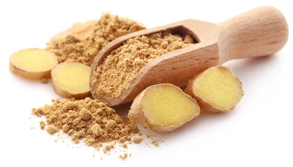 Ginger with dried powder — Stock Photo, Image