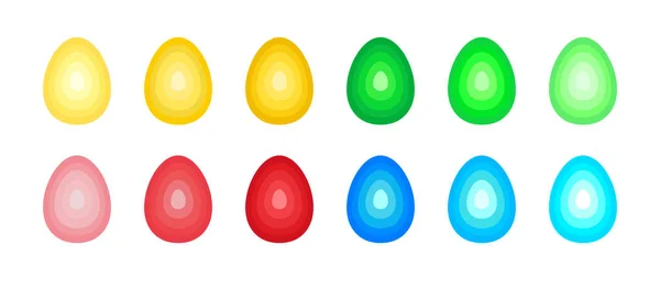 Conjunto de ovos de páscoa estilizados feitos de ovais concêntricas com um gradiente de degrau — Vetor de Stock