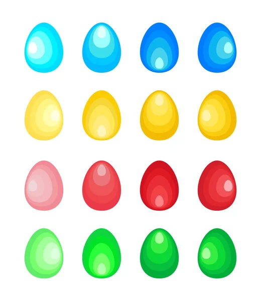 Zestaw stylizowane Wielkanocne jaja składa się z koncentrycznych elipsy gradientem gradientu w różnych kierunkach — Wektor stockowy