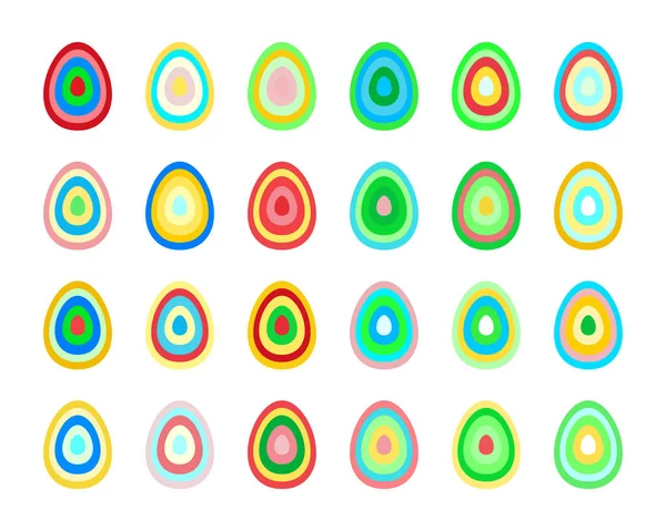 Conjunto de huevos de Pascua estilizados hechos de contornos concéntricos de diferentes colores — Vector de stock
