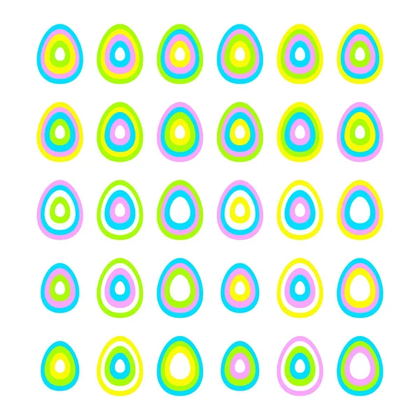 Conjunto de huevos de Pascua estilizados hechos de contornos concéntricos de diferentes colores — Vector de stock