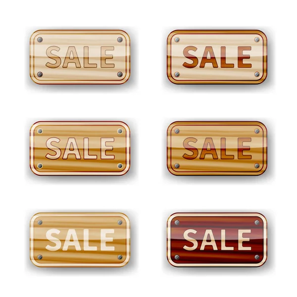 Set houten donkere rode vintage planken met inscriptie verkoop — Stockvector