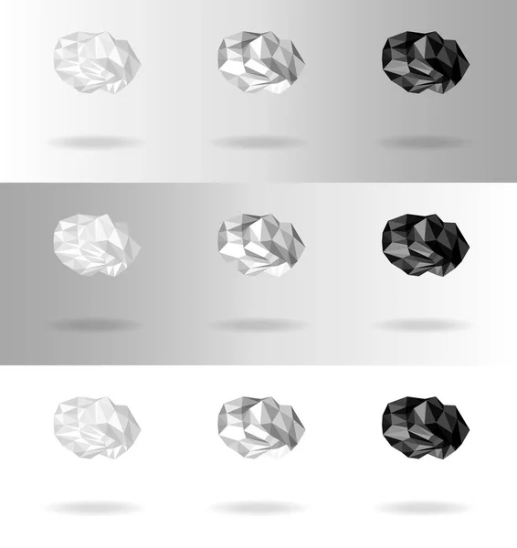 Set of low-polygonal clouds of different intensity icons on vari — Stock Vector