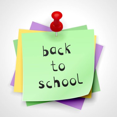 Okula dönüş. Kırmızı bir düğme ile bağlı renkli bir yığın olduğunu