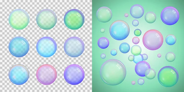 Sada barevné mýdlových bublin s různými barvami s průhledné — Stockový vektor
