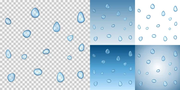 Gotas de agua vectoriales realistas sobre un fondo transparente. Exa. — Vector de stock