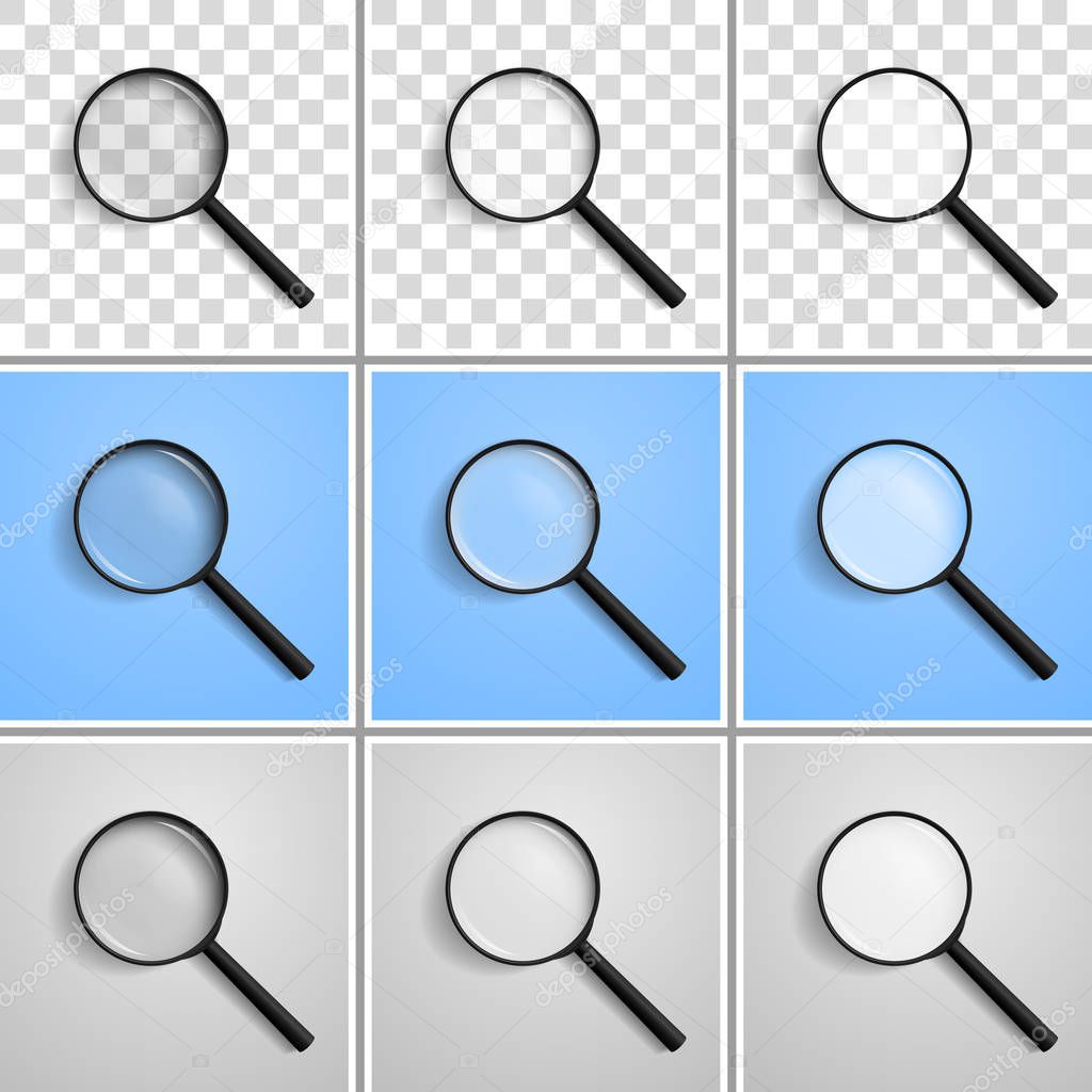 Realistic vector illustration of a magnifying glass at an angle 
