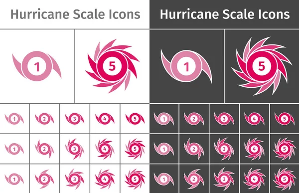 Set di icone in scala di uragano su diversi background — Vettoriale Stock