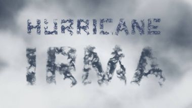 Hurricane Irma. Inscription of gray cloud letters clipart
