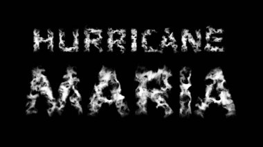 Kasırga Maria. Beyaz bulut harfler siyah arka plan üzerinde yazıt