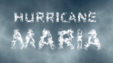 Kasırga Maria. Beyaz bulut harfler yazıt