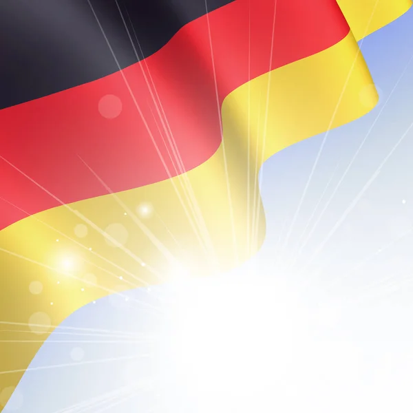 Die deutsche Nationalflagge weht im Wind in den Strahlen der Sonne — Stockvektor