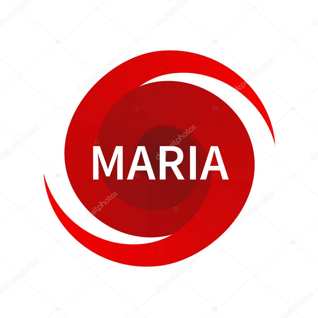 Graphic symbol of hurricane Maria. Icon, sign, indication of the hurricane, vortex, tornad
