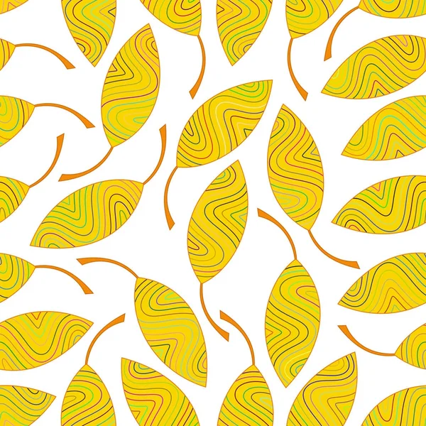 Modello senza cuciture di foglie a strisce gialle — Vettoriale Stock