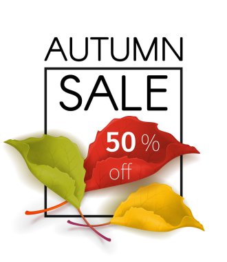 Sonbahar satış poster bir buket sarı, kırmızı, yeşil yaprakları ile 