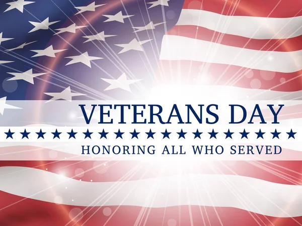Día de los Veteranos, en honor a todos los que sirvieron - cartel con la bandera de — Vector de stock