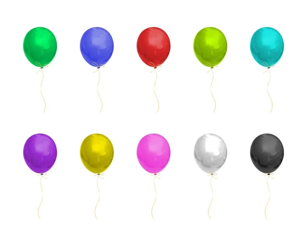 Fargerike, realistiske, blanke heliumballonger isolert på hvit ba – stockvektor