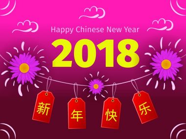 Çin yeni yıl tebrik kartı Etiketler ve çiçeklerle