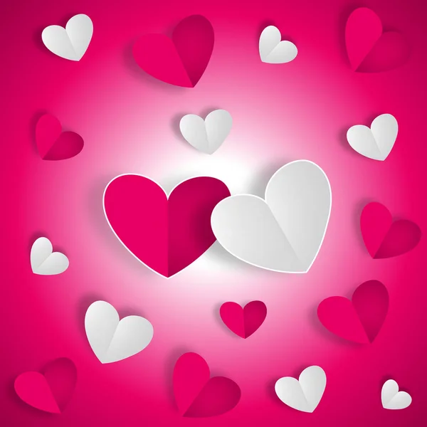 Fond romantique avec des cœurs blancs et rouges sur rouge — Image vectorielle