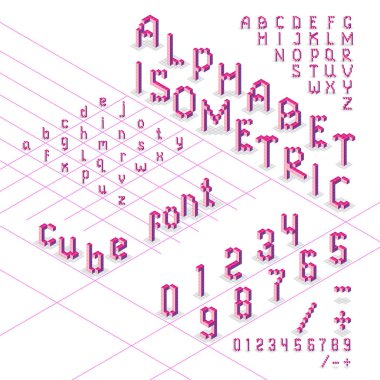 küpleri 3D izometrik alfabe yazı tipi 