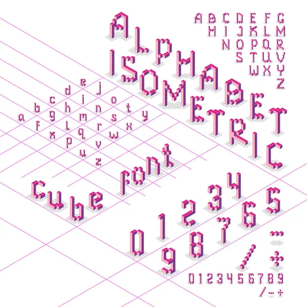 3D font abecedario isométrica de los cubos — Vector de stock