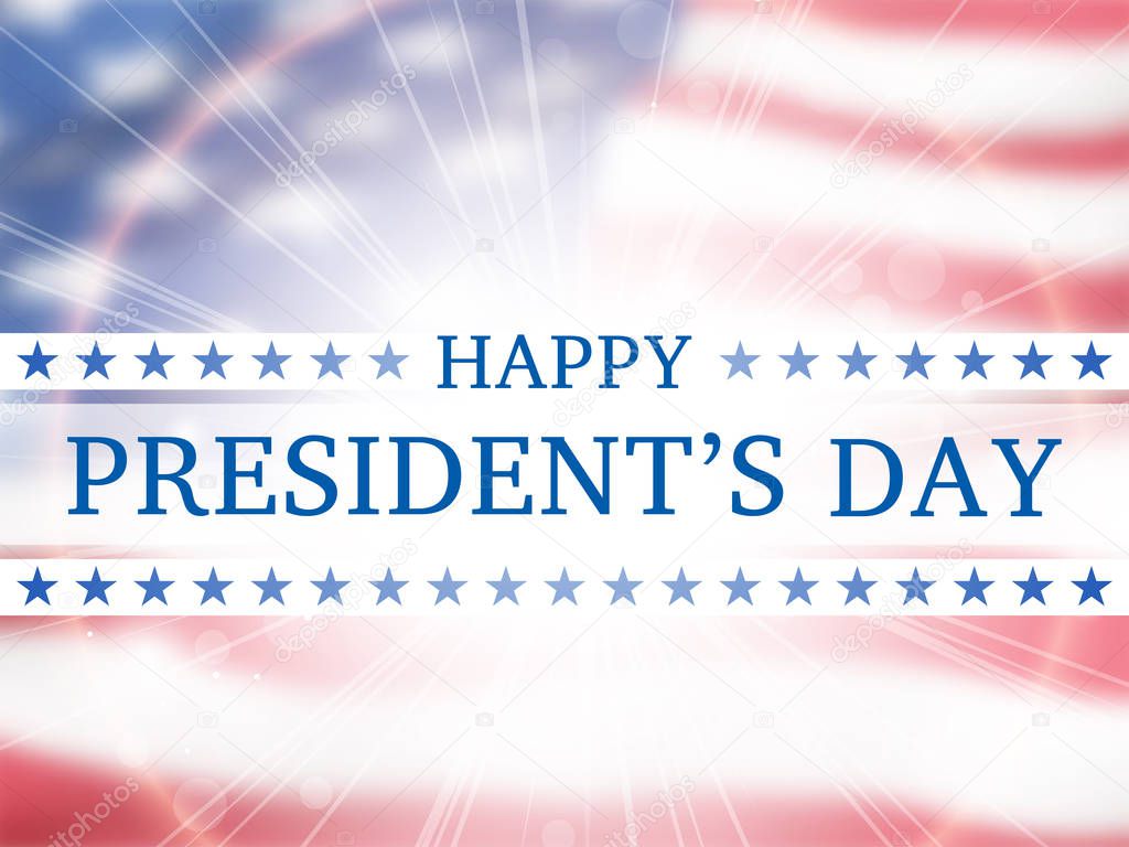 Happy presidents day - poster with the flying flag of the United States of America