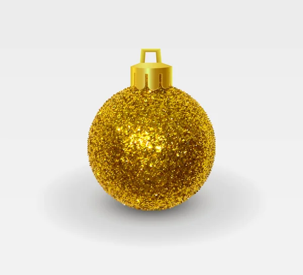 Hermosa bola de Navidad brillante de oro hecha de lentejuelas que cuelgan de hilo brillante — Vector de stock